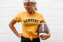 Load image into Gallery viewer, Fox and Owl Apparel - Gameday Retro Checkers Gold Football Graphic Tee: S ///