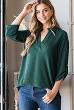 Load image into Gallery viewer, HEIMISH - ST1002-71 ROLL UP SLEEVE MANDARIN COLLAR SOLID TOP: ///BURGUNDY / 2-2-2 (S-M-L)