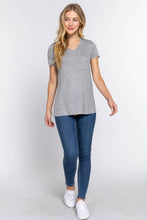 Load image into Gallery viewer, Active Basic | Active USA - Short Sleeve V-neck Top with Pocket: Nvy-True Navy / L