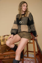 Load image into Gallery viewer, Blu Pepper - PLAID KNIT PATTERN CREWNECK PULLOVER SWEATER: BLACK///