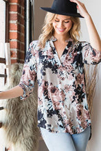 Load image into Gallery viewer, HEIMISH - ST1002-74 MANDARIN COLLAR MULTI COLOR FLORAL TOP: 2-2-2 ###(1X-2X-3X) / MOCHA MULTI
