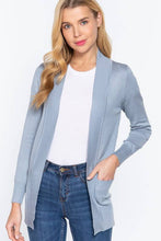 Load image into Gallery viewer, Active Basic | Active USA - Long Sleeve Rib Banded Open Sweater Cardigan: Blu-French Blue / S