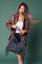 Load image into Gallery viewer, Jen &amp; Co. - M2350 Sav Distressed Hobo w/ Fringe Detail: Black ///