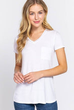 Load image into Gallery viewer, Active Basic | Active USA - Short Sleeve V-neck Top with Pocket: Nvy-True Navy / M