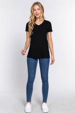 Load image into Gallery viewer, Active Basic | Active USA - Short Sleeve V-neck Top with Pocket: Nvy-True Navy / M