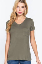 Load image into Gallery viewer, Active Basic | Active USA - Short Sleeve V-neck Top with Pocket: Nvy-True Navy / L