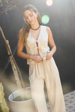 Load image into Gallery viewer, Blu Pepper - PINSTRIPE DOUBLE FRONT TIE SHIRT VEST: OATMEAL///