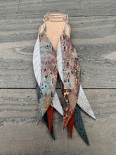 Load image into Gallery viewer, Jill's Jewels - GREEN COPPER FRINGE FEATHER LEATHER EARRINGS ///