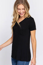 Load image into Gallery viewer, Active Basic | Active USA - Short Sleeve V-neck Top with Pocket: Nvy-True Navy / L