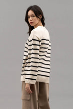 Load image into Gallery viewer, Blu Pepper - DROP SHOULDER STRIPED KNIT SWEATER: BLACK ///