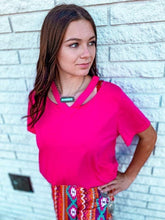 Load image into Gallery viewer, Merigold Kiss - MK073 Missing Piece Cutout V-Neck Tee - 7 Colors: Pink / XL///