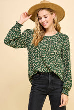 Load image into Gallery viewer, Les Amis - Floral Printed Top with Smocked Sleeves Detail: Rust / L///
