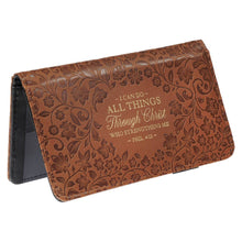 Load image into Gallery viewer, Christian Art Gifts - Checkbook Wallet Brown All Things Phil. 4:13
