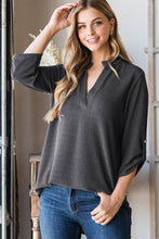 Load image into Gallery viewer, HEIMISH - ST1002-71 ROLL UP SLEEVE MANDARIN COLLAR SOLID TOP: BURGUNDY /// 2-2-2 (1X-2X-3X)