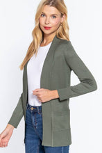 Load image into Gallery viewer, Active Basic | Active USA - Long Sleeve Rib Banded Open Sweater Cardigan: Blu-French Blue / S