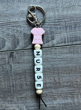 Load image into Gallery viewer, JILLIAN INK LLC - Nurse Scrubs Silicone Bead Keychain: Blue///