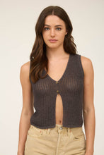 Load image into Gallery viewer, Blu Pepper - V NECK FRONT BUTTON CROCHET KNIT VEST: CHARCOAL///