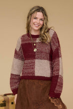 Load image into Gallery viewer, Blu Pepper - PLAID KNIT PATTERN CREWNECK PULLOVER SWEATER: BLACK///