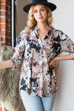 Load image into Gallery viewer, HEIMISH - ST1002-74 MANDARIN COLLAR MULTI COLOR FLORAL TOP: 2-2-2 ###(1X-2X-3X) / MOCHA MULTI
