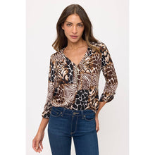 Load image into Gallery viewer, Perseption - ANIMAL PRINT DTY SQUARE ZIPPER PULL ROLL TAB SHIRT: BLACK/BROWN/TAUPE / S-M-L-XL(1-2-2-1)