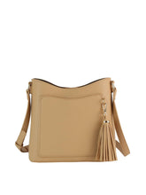 Load image into Gallery viewer, Handbag Factory Corp - Tassel Charm Pebbled Crossbody Bag: Black///