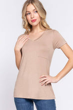 Load image into Gallery viewer, Active Basic | Active USA - Short Sleeve V-neck Top with Pocket: Nvy-True Navy / M