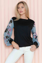 Load image into Gallery viewer, Burgundy Apparel - SOLID TUNIC WITH FLORAL CHIFFON SLEEVES: /// 2-2-1;S-M-L-XL / NAVY