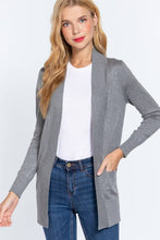 Load image into Gallery viewer, Active Basic | Active USA - Long Sleeve Rib Banded Open Sweater Cardigan: Blu-French Blue / S
