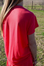 Load image into Gallery viewer, Merigold Kiss - MK0100 Jilted Side Gather Blank Tee - ///5 Colors: S / Red/Blue Serape