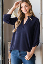 Load image into Gallery viewer, HEIMISH - ST1002-71 ROLL UP SLEEVE MANDARIN COLLAR SOLID TOP: BURGUNDY /// 2-2-2 (1X-2X-3X)