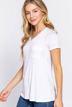 Load image into Gallery viewer, Active Basic | Active USA - Short Sleeve V-neck Top with Pocket: Nvy-True Navy / L
