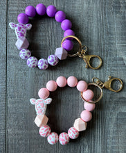 Load image into Gallery viewer, JILLIAN INK LLC - Cow Pattern Silicone Beaded Wristlet Keychain: Teal ///