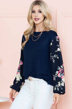 Load image into Gallery viewer, Burgundy Apparel - SOLID TUNIC WITH FLORAL CHIFFON SLEEVES: /// 2-2-1;S-M-L-XL / NAVY