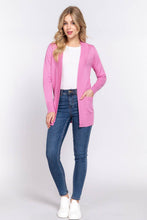 Load image into Gallery viewer, Active Basic | Active USA - Long Sleeve Rib Banded Open Sweater Cardigan: Blu-French Blue / S