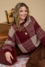 Load image into Gallery viewer, Blu Pepper - PLAID KNIT PATTERN CREWNECK PULLOVER SWEATER: BLACK///