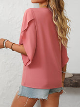Load image into Gallery viewer, Women's Ruffled Split Sleeve V-Neck Casual Flowing Chiffon Top: Rose red / 100%///Polyetser / L