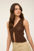 Load image into Gallery viewer, Blu Pepper - V NECK FRONT BUTTON CROCHET KNIT VEST: CHARCOAL///