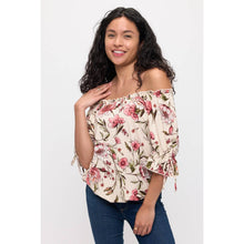 Load image into Gallery viewer, Perseption - FLORAL ITY BABY RUFFLE NECK TIE SLEEVE PEASANT: TAUPE/MAUVE/GREEN / S-M-L-XL(1-1-1-1)