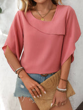 Load image into Gallery viewer, Women's Ruffled Split Sleeve V-Neck Casual Flowing Chiffon Top: Rose red / 100%///Polyetser / L