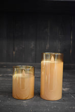 Load image into Gallery viewer, Wholesale Home Decor - Amber Glass Cylinder Moving Flame LED Candle 3x4in