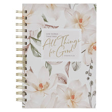 Load image into Gallery viewer, Christian Art Gifts - Journal Wirebound White Floral All Things For Good Rom. 8:27///