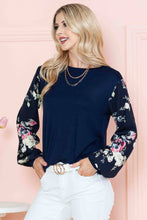 Load image into Gallery viewer, Burgundy Apparel - SOLID TUNIC WITH FLORAL CHIFFON SLEEVES: /// 2-2-1;S-M-L-XL / NAVY