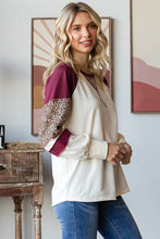 Load image into Gallery viewer, 7th Ray - Color Block Raglan Sleeve V Stitch  Long Sleeve Top T5812: Cream/Burgundy/// / S