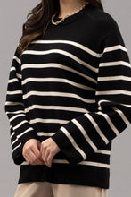 Load image into Gallery viewer, Blu Pepper - DROP SHOULDER STRIPED KNIT SWEATER: BLACK ///