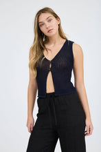 Load image into Gallery viewer, Blu Pepper - V NECK FRONT BUTTON CROCHET KNIT VEST: CHARCOAL///