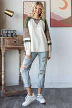 Load image into Gallery viewer, 7th Ray - Color Block Raglan Sleeve V Stitch  Long Sleeve Top T5812: Cream/Burgundy/// / S