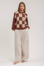Load image into Gallery viewer, Blu Pepper - CHECKERED CROCHET KNIT LONG SLEEVE SWEATER: GREY MULTI///