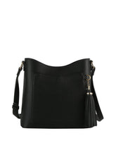 Load image into Gallery viewer, Handbag Factory Corp - Tassel Charm Pebbled Crossbody Bag: Black///