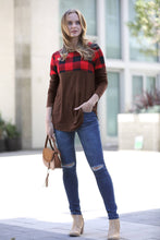 Load image into Gallery viewer, 42POPS - ',..._ Christmas Plaid Colorblock Top: DKBURGUNDY-122028 / XL ///