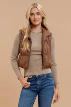 Load image into Gallery viewer, Blu Pepper - COLLARED ZIP UP CROPPED PUFFER VEST: OLIVE ///
